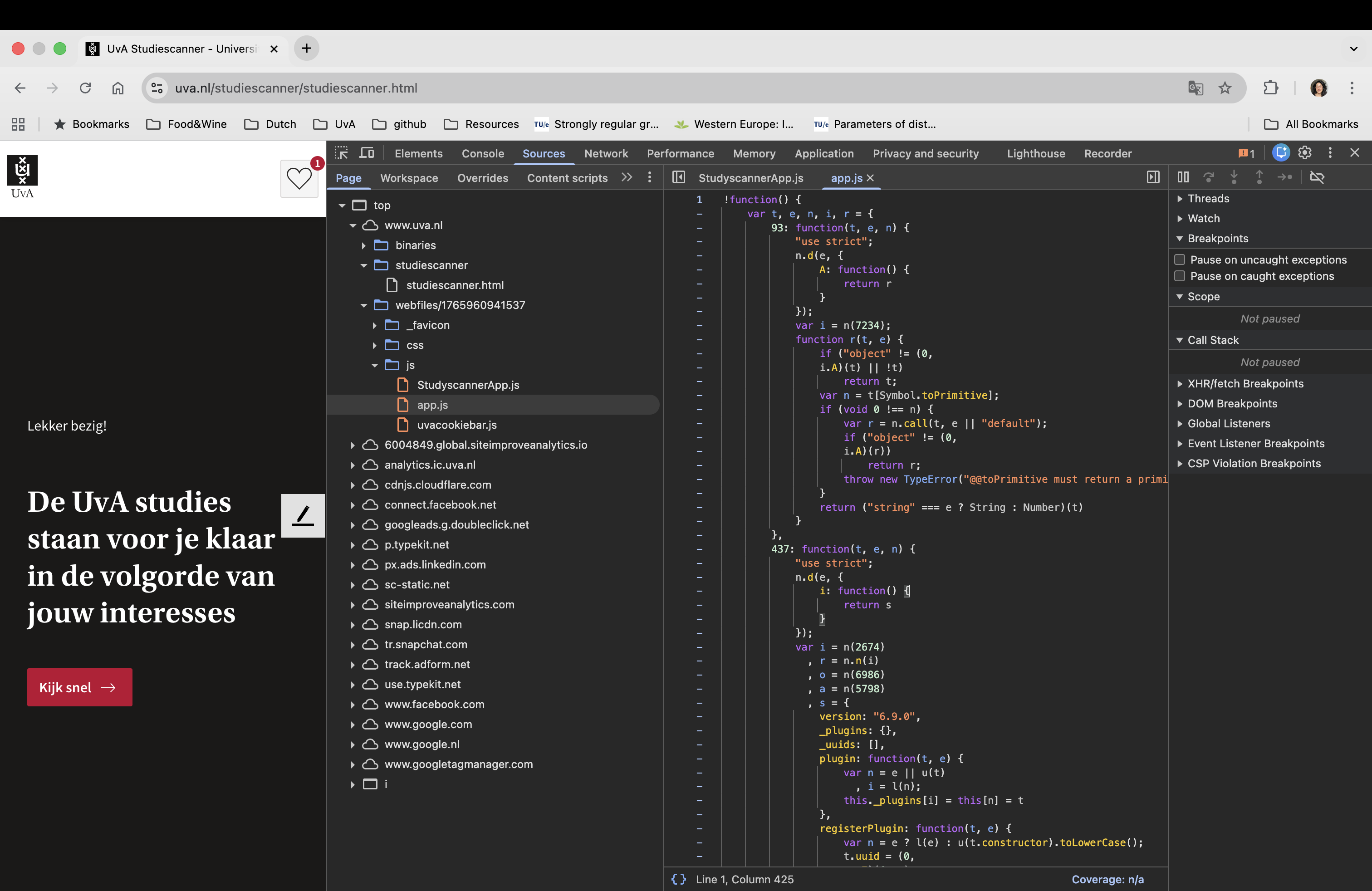 Finding the JavaScript file in browser developer tools (step 2)